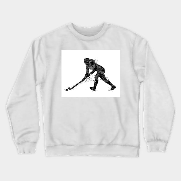 Girl Field Hockey Player Black and White Silhouette Crewneck Sweatshirt by LotusGifts